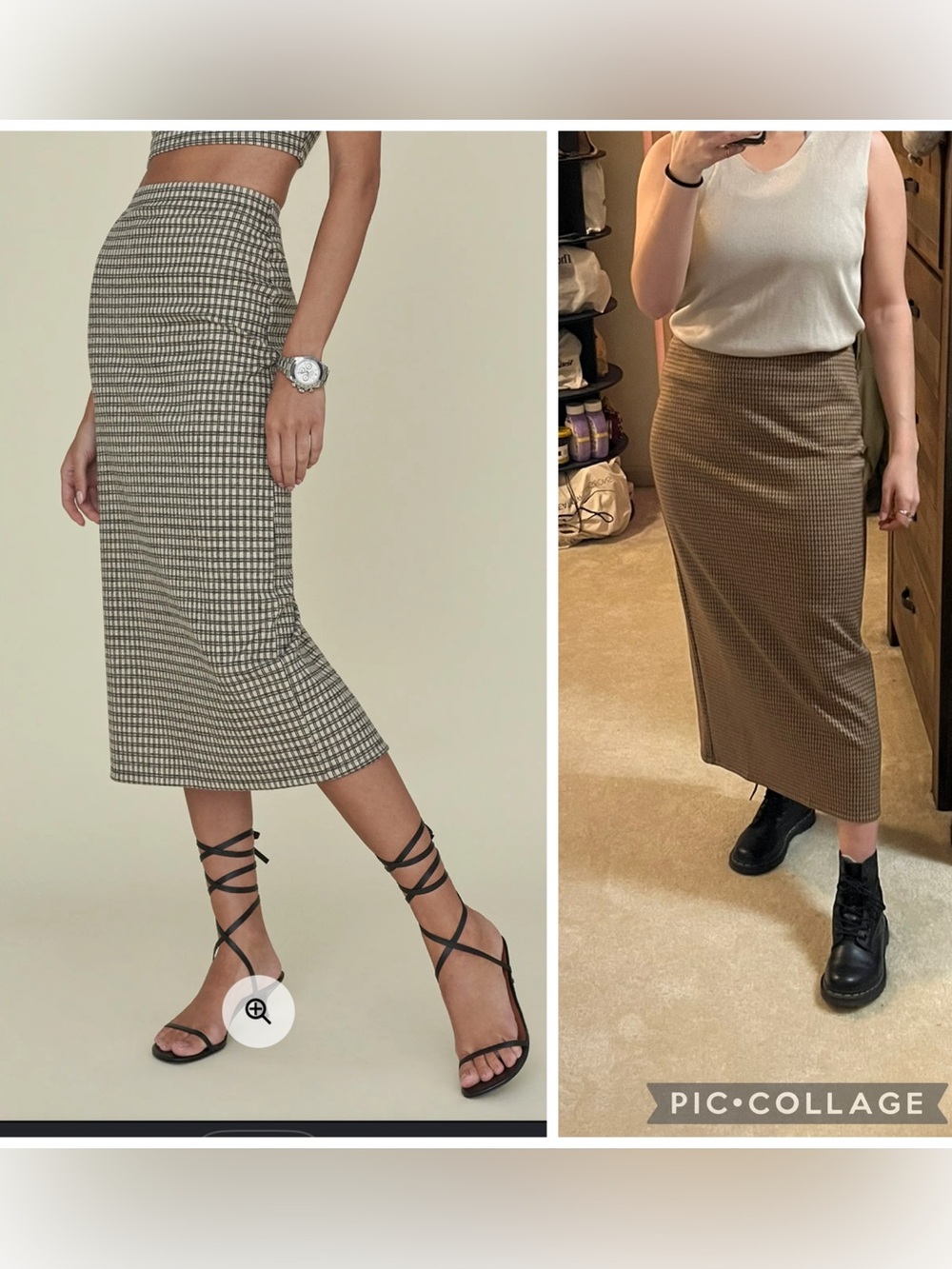 Reformation Brown Houndstooth Skirt